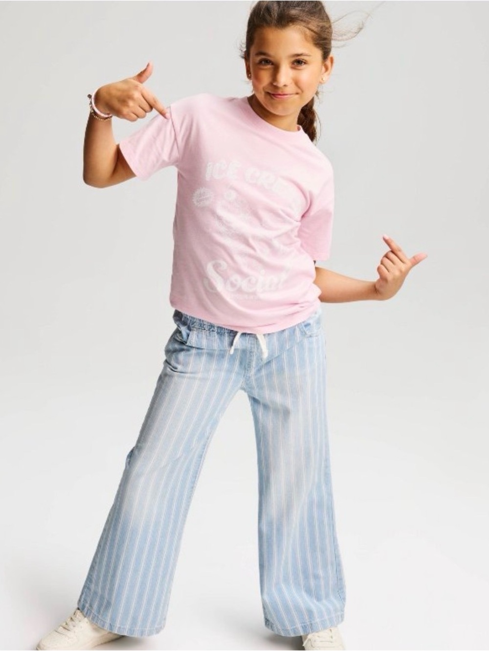 Cat & Jack Girls Wide Leg Striped Pull-On Jeans Size 12 NWOT